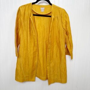 Chico’s Goldenrod Yellow Linen Blend Open Front Jacket Women’s Size 4/6